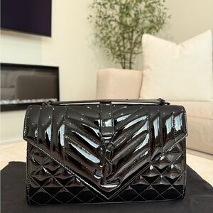 Saint Laurent Patent Envelope Triquilt Small YSL Shoulder Bag